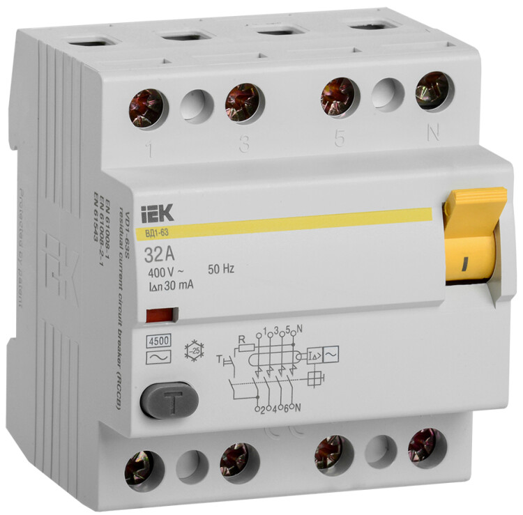 Устр-во защит. откл. (УЗО, ВДТ) 4-пол. (4P)  32А  30мА тип AC ВД1-63 IEK