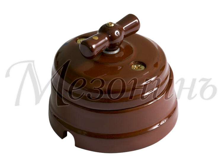 Выкл. фарфор повор. на 2 полож., проходной (D70x60, 10А, 250В, IP20), коричневый